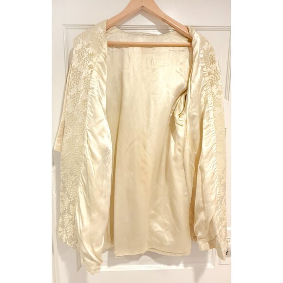 Vintage 1950's Light Yellow Handmade Brocade Grape Print Dress and Jacket Set - Picture 10 of 12